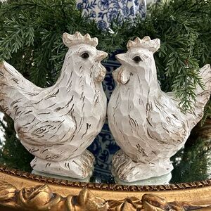 Rustic White Chicken Figurines